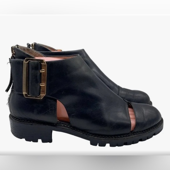 Jeffrey Campbell Great Moments Cut-Out Ankle Black Leather Booties - Picture 2 of 11